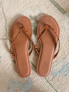 J. Crew Tortoiseshell-Print Strap Brown Leather Easy Summer Flip Flop Sandals